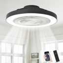 Depuley Modern Ceiling Fan with Light: 19" Flush Mount Low Profile LED Ceiling Fans with Remote & Smart APP Control - Black Bladeless Fandelier Dimmable Quiet DC Motor for Bedroom Kids Room 6 Speeds