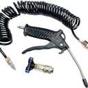 Air Blow Gun Kit, Heavy Duty Seat Blow Spray Tool with 16FT Long Coil Air Hose & T Adapter, Pneumatic Duster Gun Cleaning Nozzle Kit for Cars, Trucks, Semi Trailers