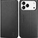 SHIELDON Real Leather Case Wallet for iPhone 17 Pro Max 6.9-inch | Foldable, Kickstand, RFID Blocking Credit Card Slot, Magnetic Closure, TPU Protective Inner Cover 5G 2025 - Pebbled Black