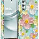 for Galaxy A15 5G Case,3 in 1 Oil Painting Flower Pattern Heavy Duty Shockproof Protection Silicone Rubber Bumper+Hard Plastic Hybrid Protective Cover for Samsung A15 6.5",Green Flower