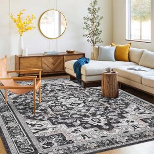 Washable Area Rug 5x8 | Non Slip Area Rug for Living Room, Bedrooms, Dining Room | Ultra-Soft Flannel Carpet Area with Rubber Backing (Charcoal, 5x8)