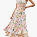 GRACE KARIN Women's 2025 Summer Floral Boho Dress Square Neck Strapped Swing A Line Sundress Beach Long Maxi Outfits, Size S