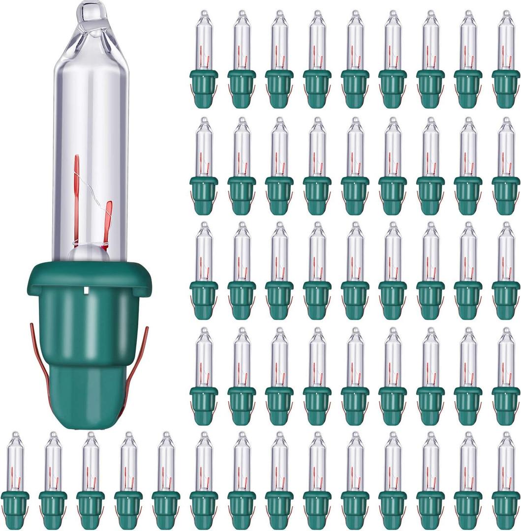 Mudder 50 Pcs Replacement Mini Light Bulbs Christmas Tree 2.5 V Incandescent Glass String Light Bulbs with Base Indoor Outdoor Xmas Decoration, 0.17 Ampere, 0.425 Watt (Clear,Green)