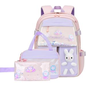 VIDOSCLA 3Pcs Bunny Backpack for Girls Kawaii Kids Backpack Girls Backpack with Lunch Box Set-3Pcs Pink L