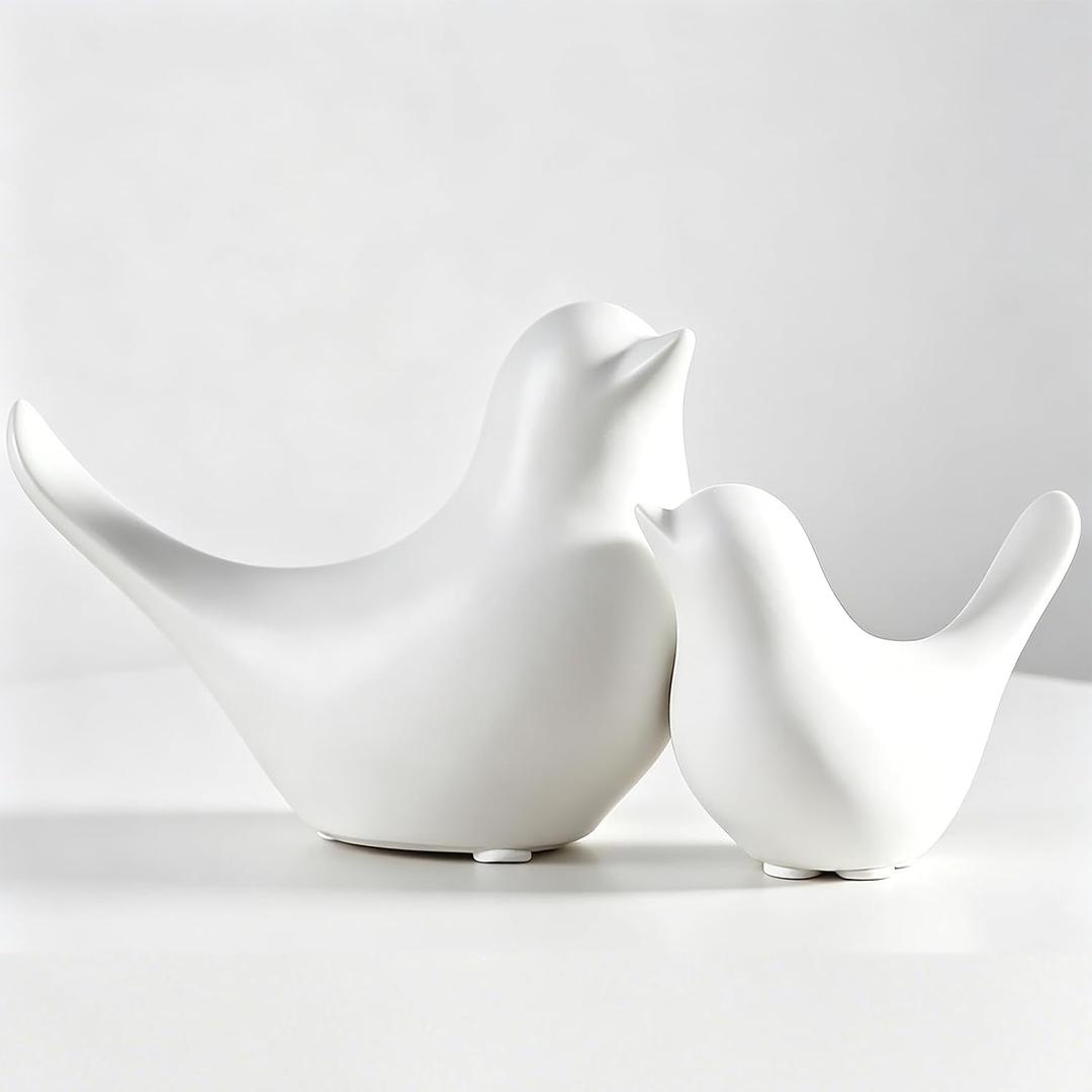 Small Birds Animal Statues White Bird Figurines Knick Knacks Home Decor, 2 Ceramic Bird Sculpture Decor, Modern Decorative Ornaments for Living Room, Bedroom, Office Desktop, Cabinet, Shelf