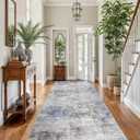 4x8 Kitchen Washable Runner Rug - Hallway Runner Rug with TPR Rubber Backing Non-Slip Low-Pile & Stain Resistant Neutral Modern Abstract for Entryway Bedroom (Blue Grey, 4x8)