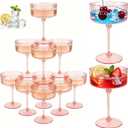 PLULON 12 Pcs Pink Champagne Martini Glasses Set 10 Oz Plastic Ribbed Coupe Cup, Cocktail Glasses Champagne Cup Tower Vintage Margarita Glassware for Clubs Gifts Wedding Bachelor Party Outdoor Events