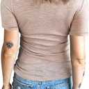 KINLONSAIR Womens Short Sleeve Henley T Shirts Button Down Slim Fit Tops Scoop Neck Ribbed Knit Shirts (M)