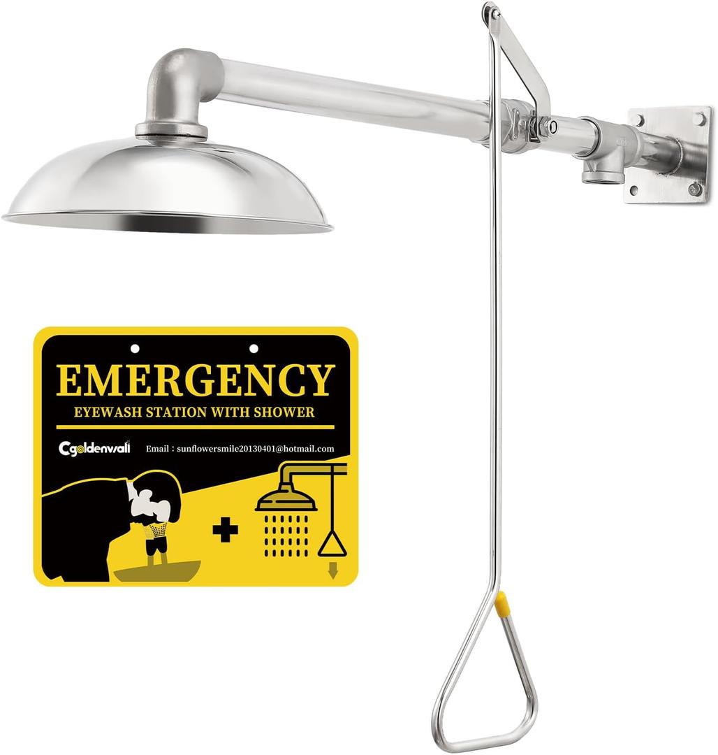 CGOLDENWALL Emergency Shower Safety Shower Station Horizontal Mount Drench Head, Can Match with Eye Wash Station, NPT thread, 304 Stainless Steel