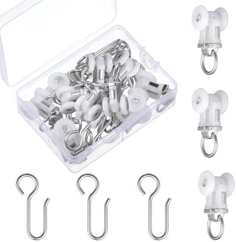 Zonon 150 Pcs Curtain Track Roller and Hooks Kit Dual Wheel Roller Carrier Ceiling Mount Gliders Stainless Steel Hooks for Ceiling Mounted Shower Curtains, Drapes, and Room Dividers