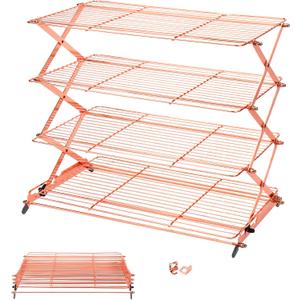 Geesta 2/3/4-Tier Collapsible Cooling Rack with Adjustable 3 Setting Design Stackable Cooling Roasting Cooking for Cookies Baking - Copper Cooking Utensils (Rose Gold)