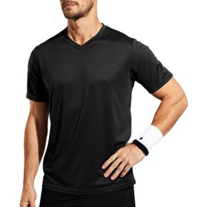 MIER Men's Quick Dry Workout Shirts Moisture Wicking Running Athletic Performance T-Shirts Recycled Polyester Top Tee (X-Large, Black - V Neck)