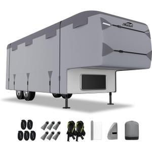 5th Wheel RV Covers 34' ~ 37', Fifth Wheel Travel Trailer Cover with 7-PLy Layers Windproof Waterproof Toy Hauler Camper Cover RV Skirting for Winter Protection