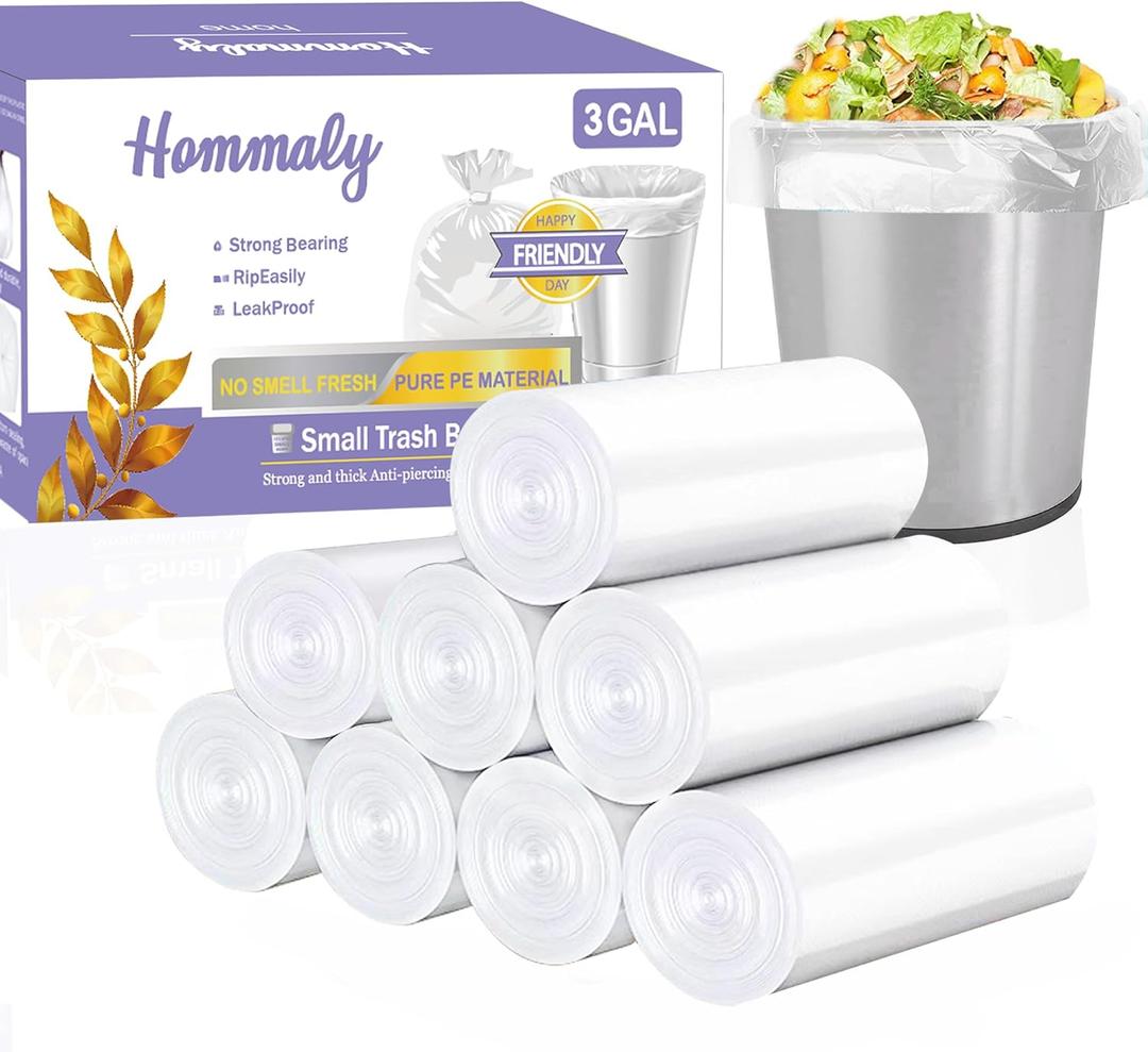 3 Gallon 440pcs Small Clear Trash Bags(Fit 2.6-3.2 Gal) Plastic Strong Clear Garbage Bags,Bathroom Trash Can Bin Liners,Waste Basket Liner, Fit 10-13 Liter,2.5-2.6 Gallon,3.2Gallon(3-Clear440)
