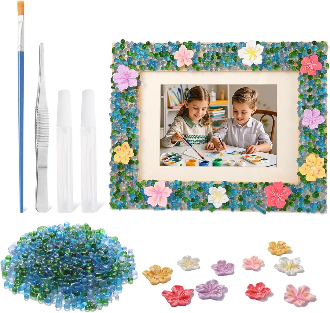 DIY Mosaic Picture Frame Craft Kit for Kids - Creative Arts & Crafts Glass Pebbles Activity for Girls & Boys, Decorate Your Own Photo Frame, Perfect Birthday & Christmas Gift for Kids Ages 6-12