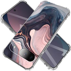 for Google Pixel 9 Case Camera Lens Protector, [Marble Slim]+[Anti-Drop Shockproof Protective] Soft TPU Women Stylish Pixel 9 Phone Covers 2024 6.24 Inch (Night)
