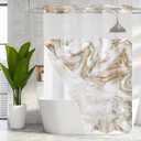 MitoVilla No Hooks Required Brown Shower Curtain Set with Snap-in Liner, Modern Abstract Marble Shower Curtains for Luxury Hotel Grade Spa-Like Bathroom Decor, 72 x 74
