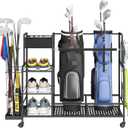 Lifewit Golf Bag Organizer, Golf Bag Stand, Golf Club Holder with Wheels, 4 Removable Hooks, Shoe Racks for Golf Equipment Accessories, Golf Organizers and Storage for Garage, Basement, Shed (Medium)
