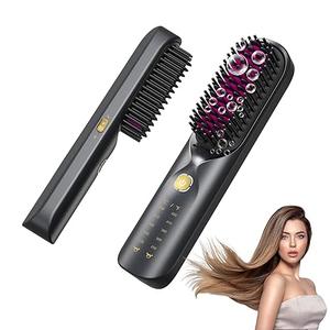 Cordless Hair Straightener Brush - Portable Hair Brush for Travel - 30s Fast Heating - 300 Million Negative Ions for Frizz-Free Shine,Touch Up On-The-Go,Gift for Women,10000mAh
