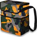 SIBOFUEGO Cute Car Trash Can with Lid Multipurpose Collapsible Trash Bin for Car, Leak-Proof Organizer, Waterproof Garbage Can with Storage Pockets & Adjustable Straps, 2 Gallons (Camo Orange)