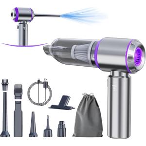 Car Vacuum Portable Cordless 20000PA High Power 4-in-1 Compressed Air Duster & Air Blower & Pump Hand Held Vacuum with Brushless Motor for Car, Home, Office,Camping Ideal Gifts for Men & Women (Purple)