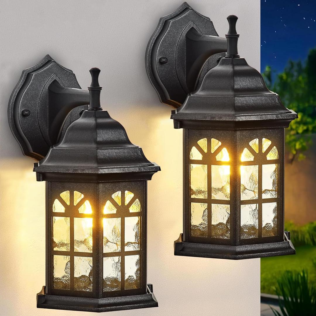 Garage Lights Outdoor Wall - 2 Pack Vintage Farmhouse Style Wall Sconce Light Fixtures Black Waterproof Front Door Lights Outdoor Lighting (11.3 inch)