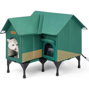 Outdoor Cat House Weatherproof, Heated Cat House for Outside, Insulated Outdoor Cat Shelter with Thickened Model (Green, L)