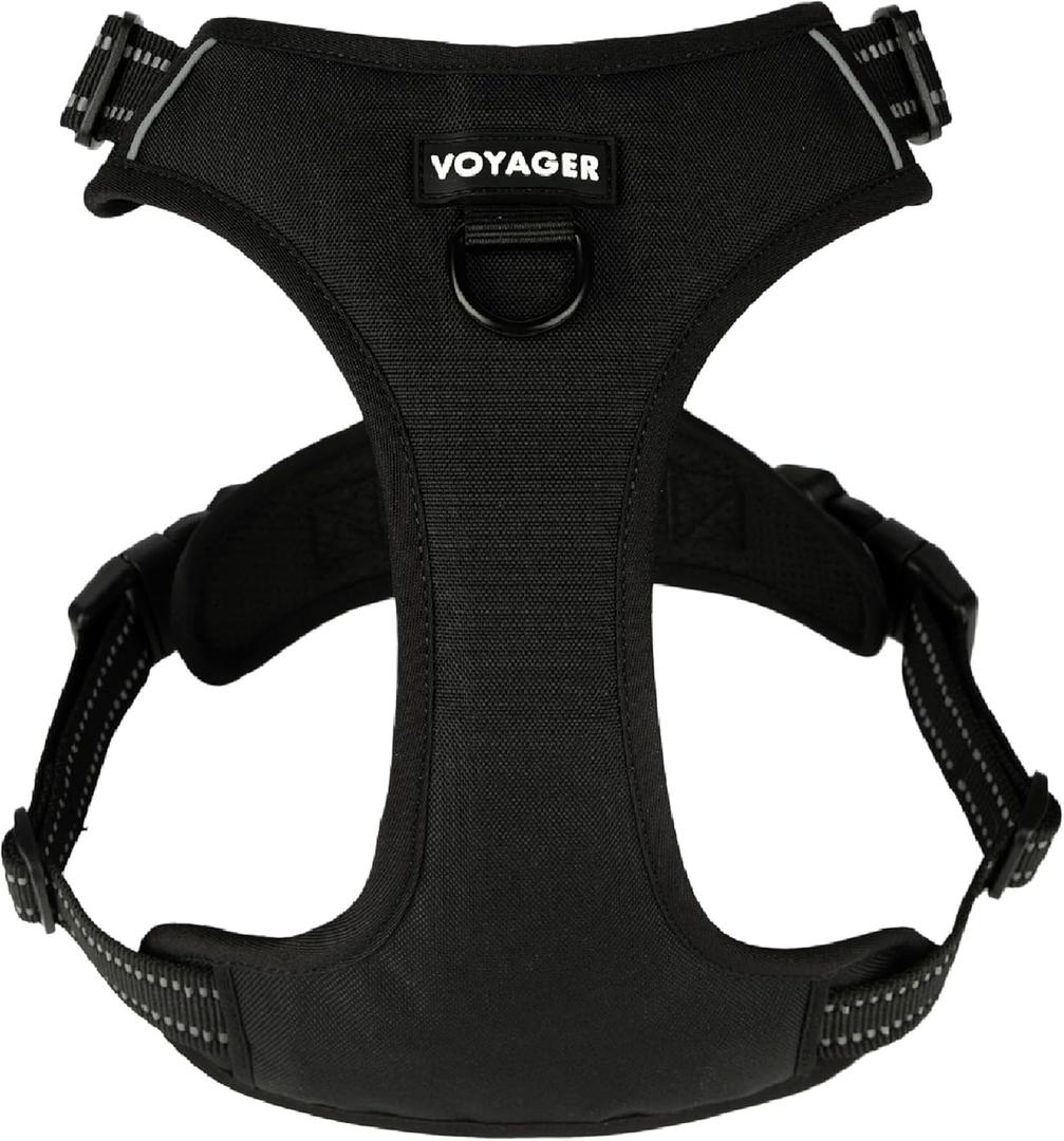 Voyager Dog Harness Dual Leash Attachment No-Pull Control Adjustable Soft but Strong Pet Harness for Dogs with 3M Reflective Technology, Black Nylon, S (Chest: 16-20")