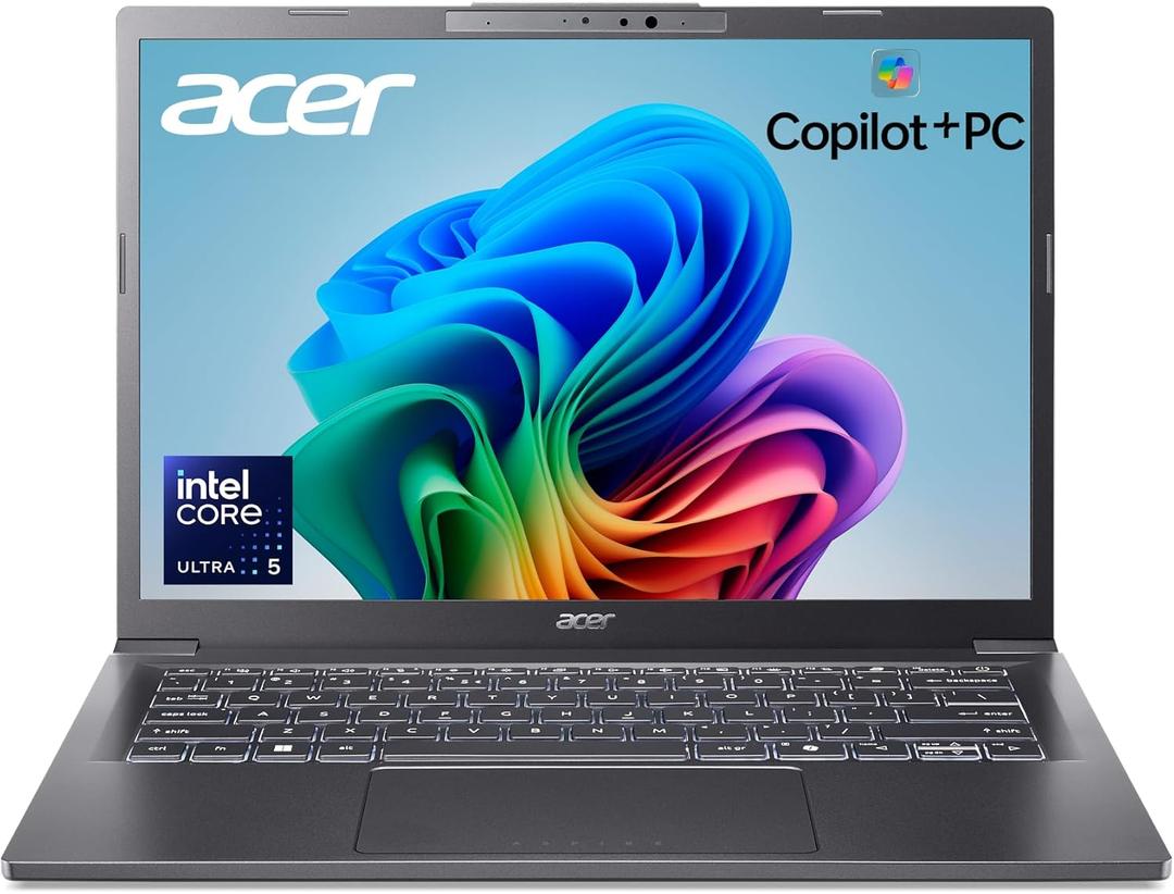 acer Aspire 14 AI Copilot+ PC | 14" WUXGA Display | Intel Core Ultra 5 Processor 226V | NPU: Up to 40 Tops - GPU: Up to 53 Tops | Intel ARC 130V | 16GB LPDDR5X | 512GB SSD | Wi-Fi 6E | A14-52M-51S1