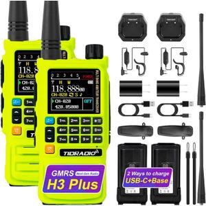 TIDRADIO TD-H3 Plus GMRS Radios Long Range Walkie Talkies USB-C Charging & Wireless Programming Multi-Band Rechargeable Two Way Radio 2500mAh Battery AM/FM NOAA DTMF VOX Frequency Copy -2 Pack Green