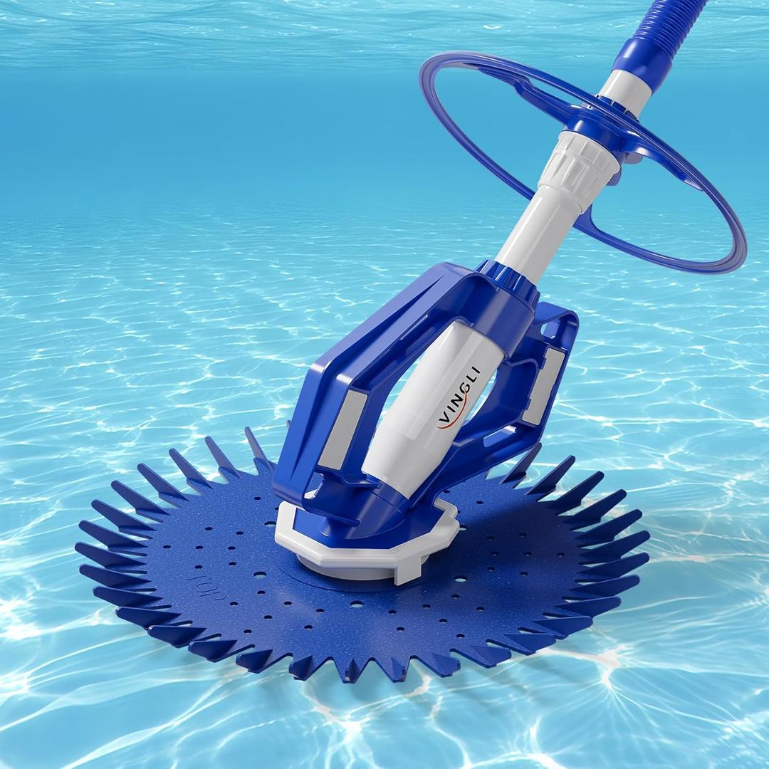 VINGLI Pool Vacuum Cleaner Automatic Sweeper Swimming Pool Creepy Crawler Vacuum with 33FT Hoses (Navy Blue & White)
