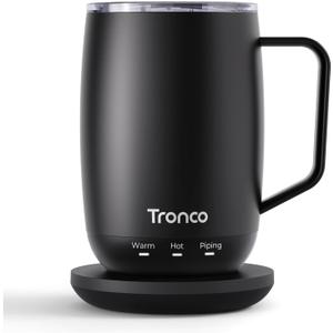 Tronco Temperature Control Heated Coffee Mug 14 oz Rechargeable Self-Heating Coffee Cup with Lid Manual Control, 3 Modes, 130 Min Battery Life, Auto Shut-Off, Black