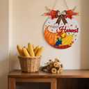 Happy Harvest Wood Sign Decor Rustic Autumn Pumpkins Maple Leaf Wood Decor Seasonal Home Decorations Autumn Wall Hanger 12x12 Inch