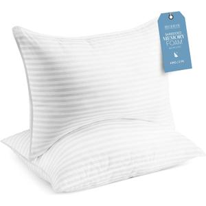 Beckham Hotel Collection King Size Memory Foam (Adjustable Fill) Bed Pillows Set of 2 - Cooling Shredded Foam Pillow for Back, Stomach or Side Sleepers, White 