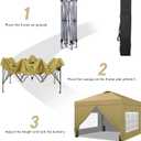 GDY 10x10 Pop Up Canopy Tent with 4 Sidewalls, Easy Set up, Outdoor Silver Coated Beach Gazebos, Carpas with 4 Sandbags, for Pool, Events, Parties, and Camping, Brown.