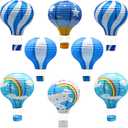 8 Pcs Blue Hot Air Balloon Paper Lanterns, 12 Inch Hanging Ceiling Decor in Sky Shades - Reusable Party Decorations for Shower, Birthday, Nautical Theme, Wedding & Nursery Room (Bule)