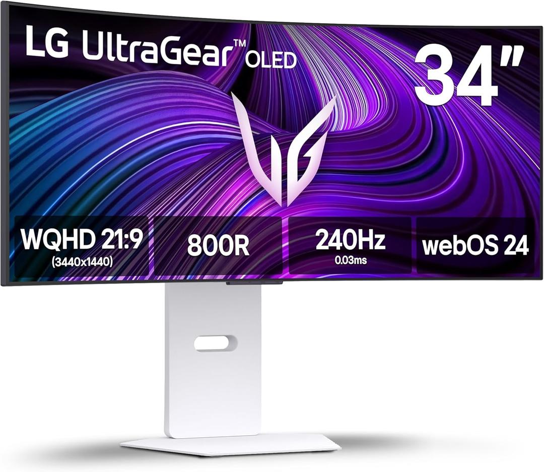 LG 34GX90SA-W 34-inch Ultragear WQHD (3440 x 1440) OLED Curved Gaming Monitor 240Hz, 1ms, NVIDIA G-Sync Compatible, AMD FreeSync Premium, VESA DisplayHDR True Black 400, webOS, USB Type-C, White