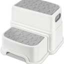 WELSPO 2 Step Stool for Kids, Toddler Step Stool for Bathroom, Kitchen, Bedroom, Living Room, Non-Slip Toddlers Toilet Potty Stool with Handles Baby Child Kid Plastic Poop Stools(Gray)