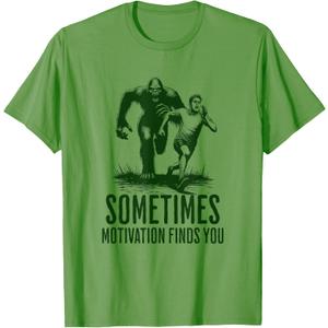 Sometimes Motivation Finds You - Funny Bigfoot Running T-Shirt, S