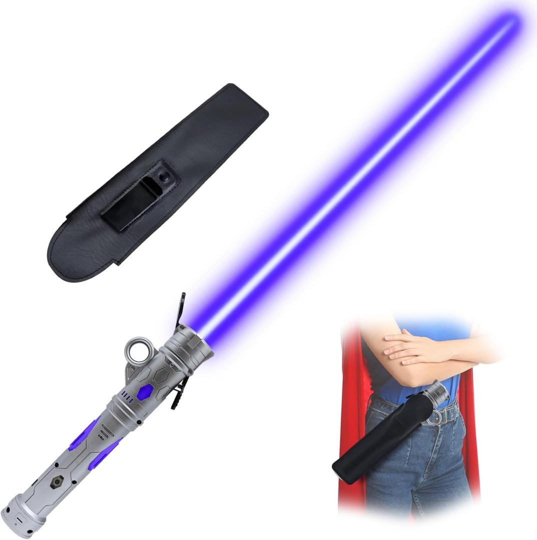 Light Up Saber for Kids, LED Light Swords Set with 25 Color Changing Electronic Lights &FX Sound for Galaxy War Fighter Warriors Halloween Dress Up Parties (with Belt Clip) (Silver)
