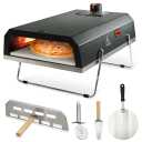 AJinTeby Outdoor Gas Pizza Oven, Portable Propane Pizza Maker with Stone Baffle Door Peel and Cutter Gas Cooker, Pizza Grilling Stove for Outdoor Indoor Kitchen, Black