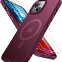 Miracase Magnetic for iPhone 15 Case (Compatible with MagSafe)with 2X Screen Protectors Military-Grade Protection, Anti-Fingerprint Translucent Matte Phone Cover for iPhone 15 6.1 inch, Wine Red