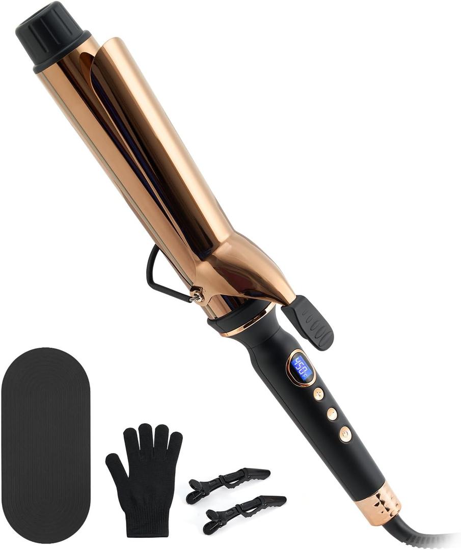 Titanium 2 Inch Curling IronExtra-Long Barrel for Long Hair, Curling Iron 2 Inch with Dual PTC Heater, 12 Heat Settings Big Barrel Curling Irons, 60 Mins Auto-Off & Dual Voltage