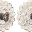 Distress Wood Flower Coat Hooks for Wall Hanging, Single Small Vintage Decorative Hanger for Keys, Bags, Towels (Robe Hanger S/2)