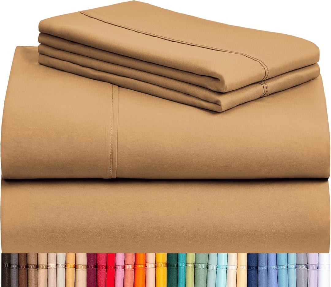 LuxClub 4 PC Queen Sheet Set, Breathable Luxury Bed Sheets, Deep Pockets 18" Wrinkle Free Cooling Sheets Machine Washable Hotel Bedding Silky Soft - Gold Queen (Queen, 26 - Gold)