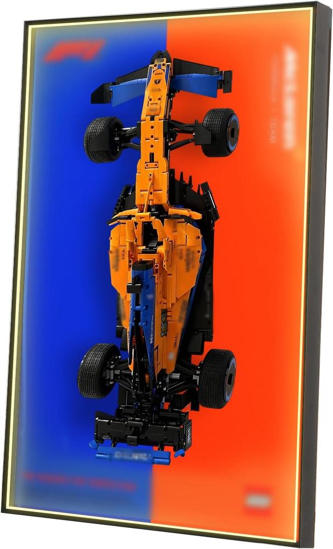 LED Wall Display Frame for Lego Technic 42141 McLaren Formula 1, Vertical Acrylic Showcase with Hidden Hook Mount, Mirror Effect Back Panel & RGB Lighting (Model Not Included)