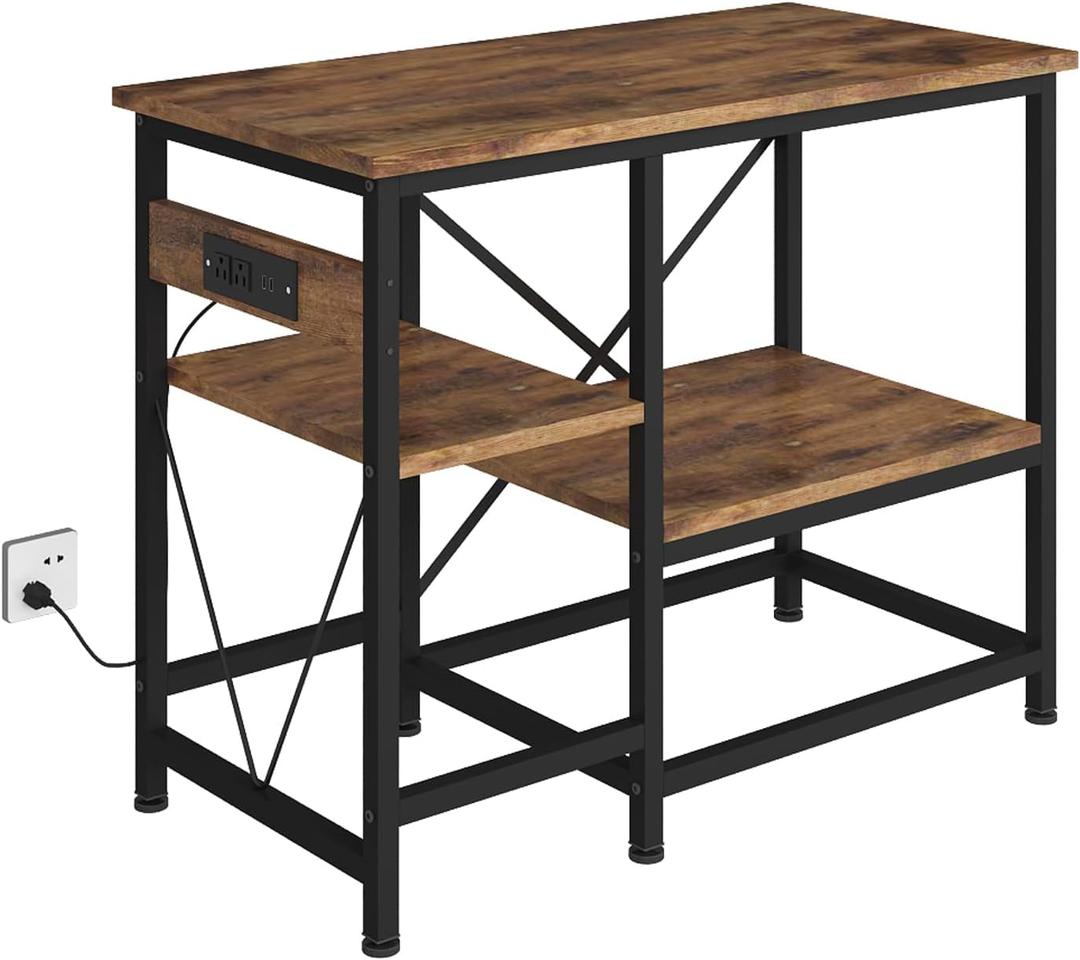 40-50 Gallon Fish Tank Stand with Power Outlet & Adjustable Shelves, 36x19 Metal Aquarium Stand for Reptile Tanks, 3-Tier Storage Rack, 660LBS Heavy Duty Capacity, Rustic Brown