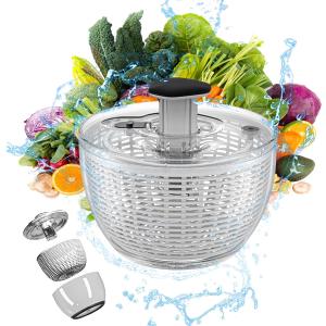 Salad Spinner with Bowl 3.8Q, Vegetable Washing Machine Fruit Clean Washer Drainer Lettuce Rotary Dryer, Manual Mixer Food Drain Basket Strainer Double Detachable Kitchen Restaurant Prep Container
