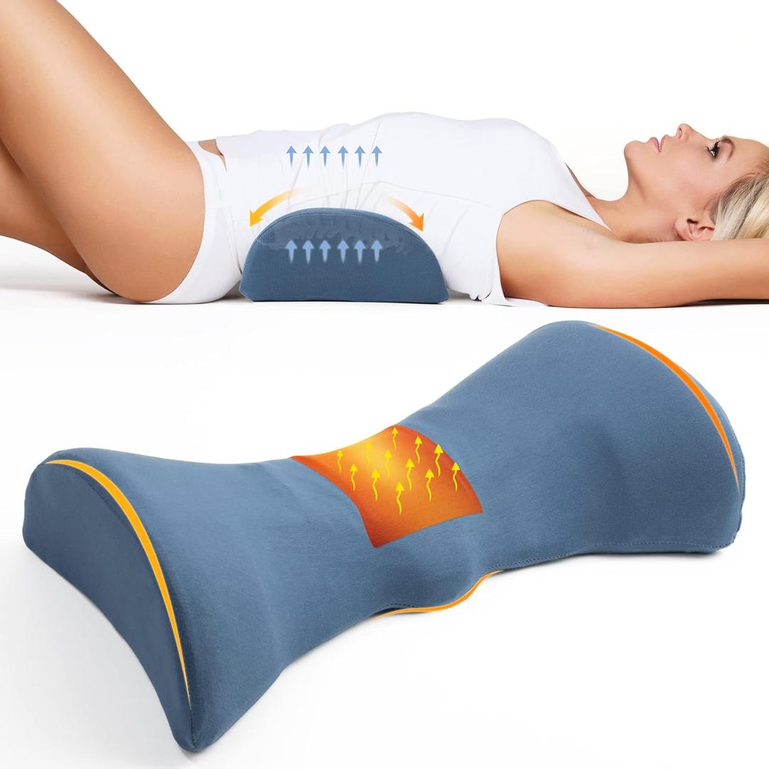 Cozyhealth Lumbar Support Pillow for Sleeping, Heated Lumbar Pillow with Graphene Heating for Lower Back Pain Relief, Memory Foam Lower Back Support Pillow Waist Cushion for Bed and Chair(Dark Blue)