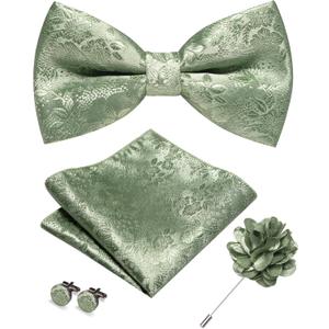 JEMYGINS Floral Pre-tied Bow Tie and Pocket Square Cufflinks Lapel Pin Sets for Men 4PCS